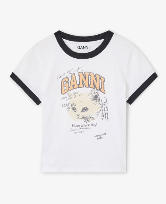 Camiseta Ganni corta blanca gatito Camiseta Ganni corta blanca gatito